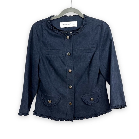 VTG Doncaster Cotton Blend Slight Stretch Ruffled Blazer Jacket Size 6 - Picture 1 of 10